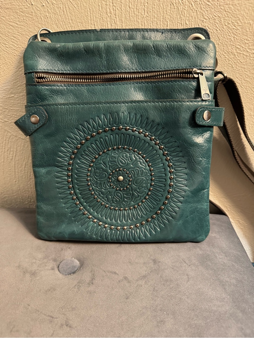 Patricia Nash Teal Embossed Leather Crossbody Bag